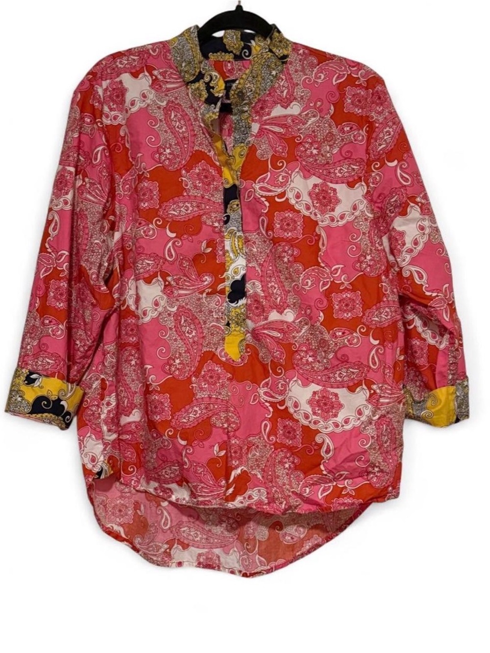 J.Crew Vintage Paisley Cotton Poplin Band Collar Tunic Top Large EUC